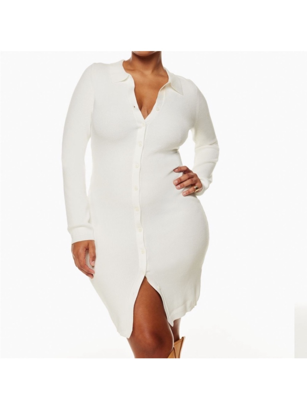 Aritzia Cove Dress Ribbed Button-Front Knit Dress - Picture 2 of 6